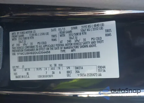 2013 Ford Escape Sel from USA, damaged, VIN 1FMCU9H92DUD54458
